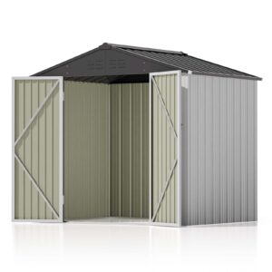 Patiolife Outdoor Storage Shed 8x6 FT, Lockable Metal Shed for Bike and Tools,Large Storage House for Garden and Backyard, White