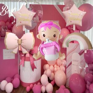 SAMOKA Baby Balloons,5 PCS 19-37 Inch Pink Baby Balloon,Baby Birthday Decorations,Baby Party Decorations,Baby Shower Birthday Party Supplies