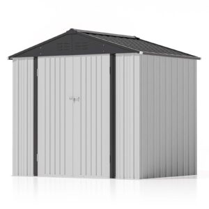 Patiolife Outdoor Storage Shed 8x6 FT, Lockable Metal Shed for Bike and Tools,Large Storage House for Garden and Backyard, White