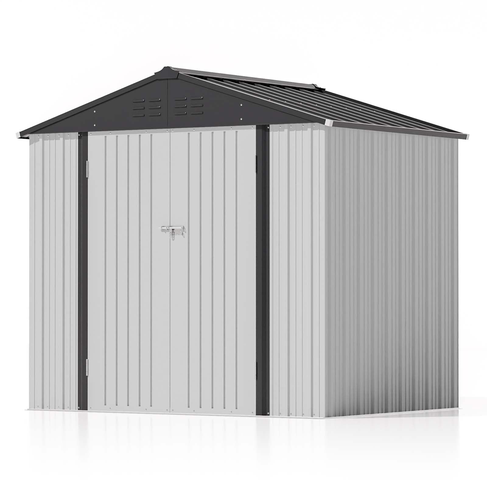 Patiolife Outdoor Storage Shed 8x6 FT, Lockable Metal Shed for Bike and Tools,Large Storage House for Garden and Backyard, White