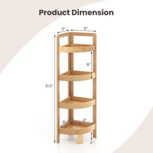 COSTWAY 4 Tier Corner Shelf, 31.5" Bamboo Bookshelf Standing Storage Rack w/Fall Prevention Rail, Ladder Shelf, Freestanding Bathroom Shelf for Bathroom, Living Room, Bedroom, Kitchen, Natural