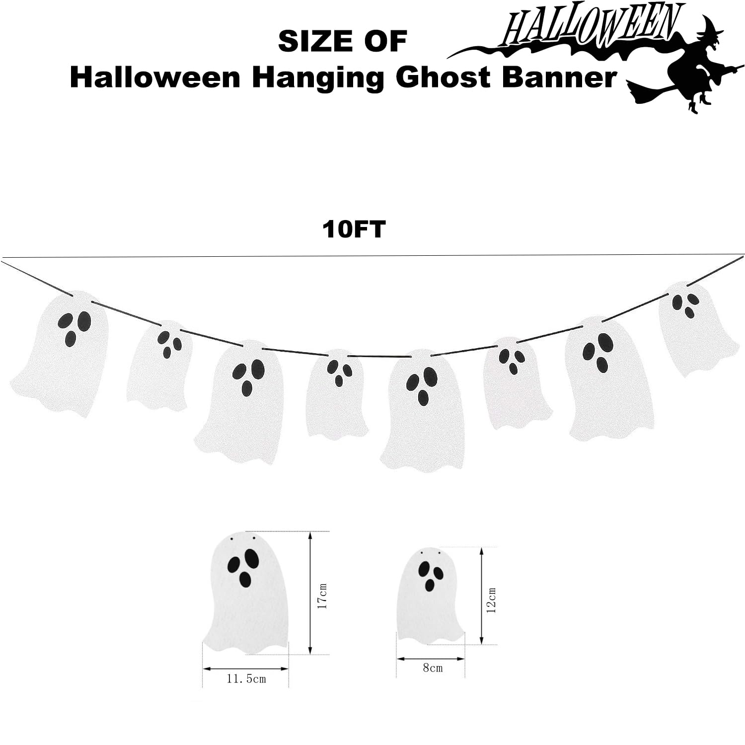 Halloween Hanging Glitter Ghost Banner with 60PCS 3D Halloween Bats – Spooky Party Decorations for Home, Office, and Classroom – Indoor and Outdoor Halloween Decor Set