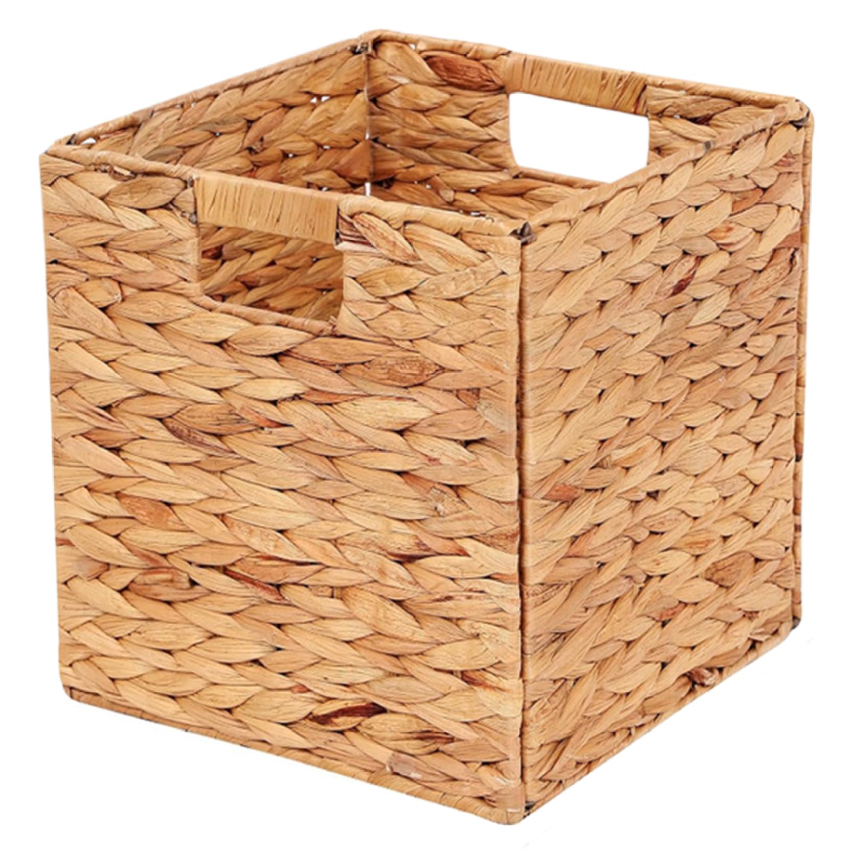 Peosaard Wicker Storage Cubes, 12x12x12 Inch Water Hyacinth Storage Baskets, Handwoven Foldable Square Baskets with Handle, Wicker Cube Baskets for Organizing