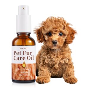 gjyc pet pet fur care oil - detangles, reduces shedding - adds shine with collagen & natural oils - leave-in conditioner for dogs & cats - 1.01 fl. oz