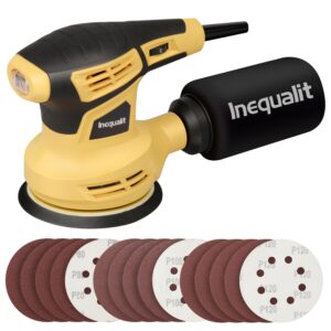 inequalit 2.4amp 5 inch orbital sander, 6000-13000opm electric orbital sander with 6 variable speed, 15pcs sandpapers and dust collector included, fit for sanding and polishing