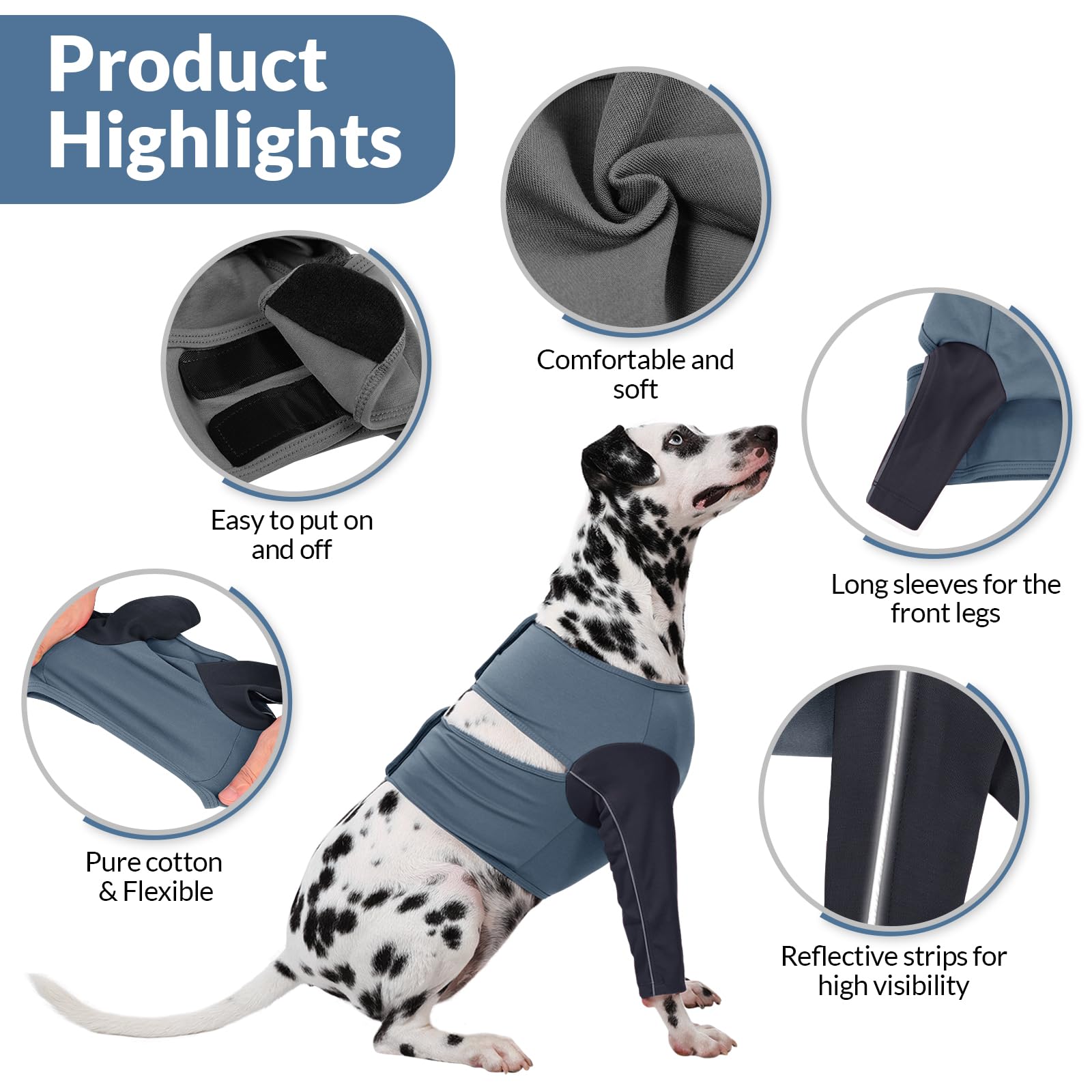 SAWMONG Dog Surgery Recovery Sleeve for Front Legs,Dog Recovery Suit to Stop Licking,Dog Recovery Sleeve for Wounds,Dog Elbow Protector for Leg Injuries,Dog Cone Collar Alternative Blue-2XL