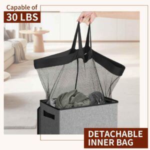 Relefree Laundry Hamper with Lid,100L Large Collapsible Laundry Baskets,Dirty Clothes Hamper with Removable Bag,Tall laundry Hamper with Internal Support for Bedroom,Bathroom,Dorm,Laundry Room,Grey