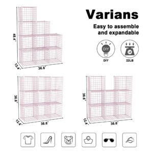 C&AHOME Wire Cube Storage, 9 - Cube Organizer Metal C Grids, Modular Shelves Units, Closet Organizer, Ideal for Home, Office, Living Room, 36.6”L x 12.4”W x 48.4”H, Pink UWCS3009P