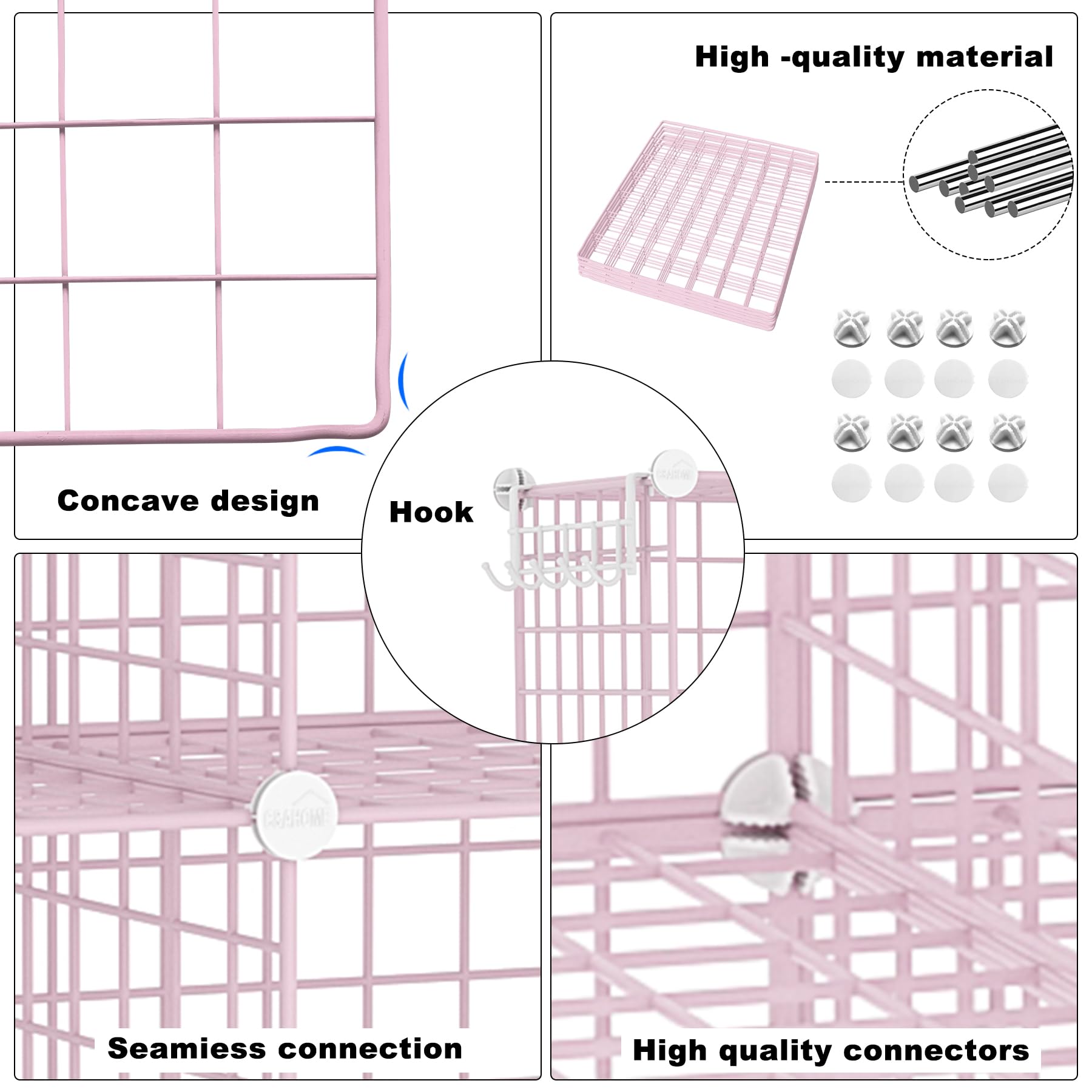 C&AHOME Wire Cube Storage, 8 - Cube Organizer Metal C Grids, Modular Shelves Units, Closet Organizer, Ideal for Home, Office, Living Room, 24.8" L x 12.4" W x 48.4" H, Pink UWCS3008P