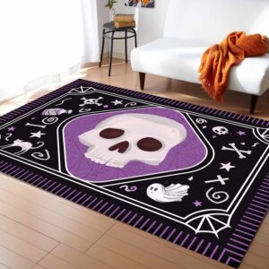 USHIRUG Halloween Area Rug, 3x5ft, Gothic Purple Cartoon Skull Ghost Non-Slip Living Room Rug, Cute Cartoon Halloween Theme Home Decoration for Boys Girls Bedroom Playroom Kids Room Floor Mat