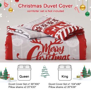 Dintszyayue Christmas Duvet Cover Set Queen,3 Pieces Holiday Reindeer Pattern Comforter Cover with Zipper Closure,Reversible Lightweight Patchwork Bedding Set with 2 Pillow Shams 90"x90"