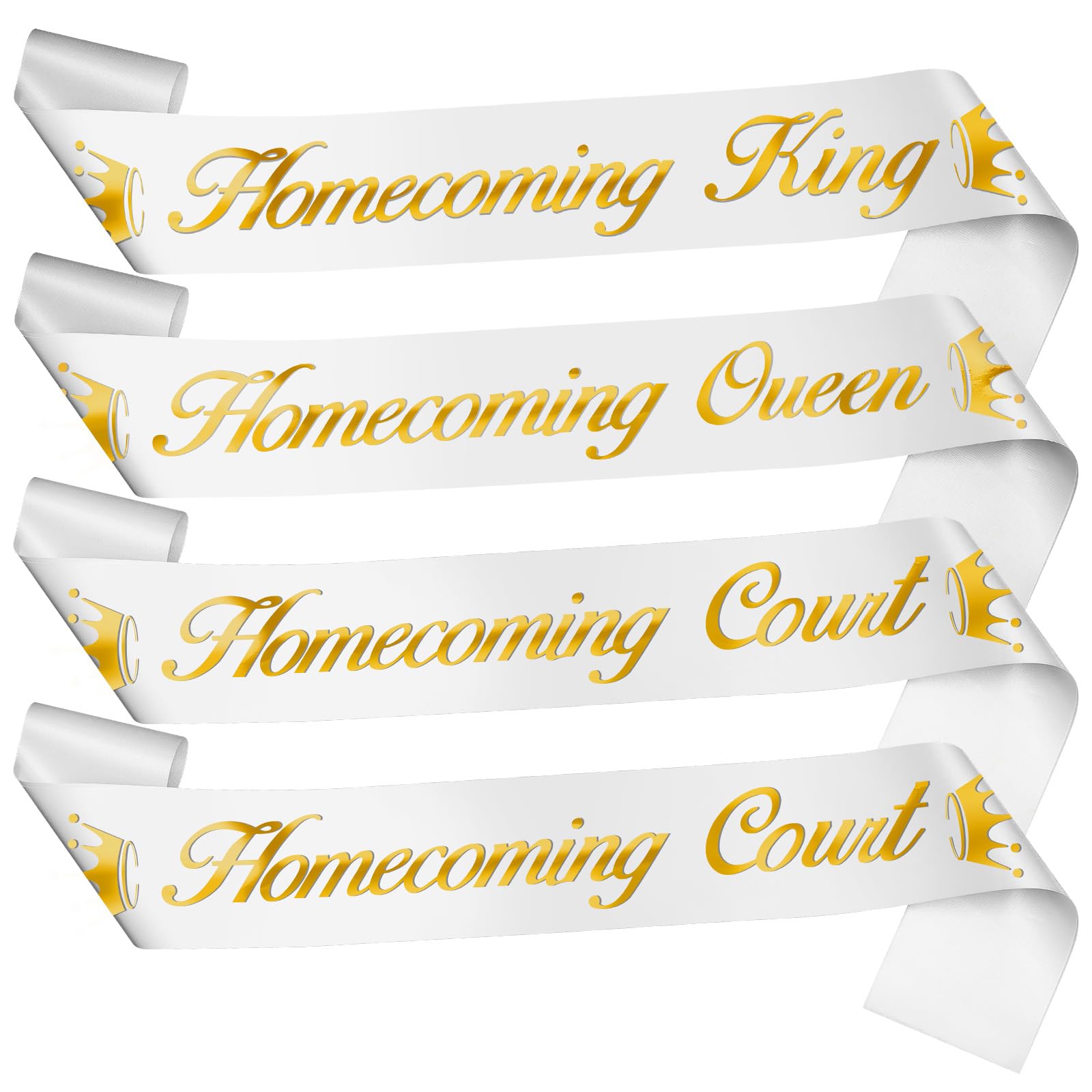 Huquary 8 Pcs Homecoming Court Homecoming King and Queen Sashes Set School Dance Satin Sash White with Gold Print Prom Sash for Graduation Party Accessories(White, Gold)