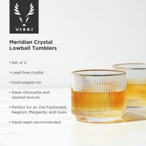 Viski Meridian Crystal Lowball Tumblers, Art Deco Whiskey Glasses, Crystal Scotch Glasses, Crystal Old Fashioned Glasses, Ribbed Glassware 12oz Set of 2