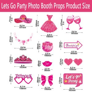 LMSHOWOWO 30PCS Funny Hot Pink Girls Princess Photo Booth Props, Let's Go Party Princess Doll Theme Photo Booth Frame for Girls Birthday Party Decorations Bachelorette Bridal Shower Party Supplies