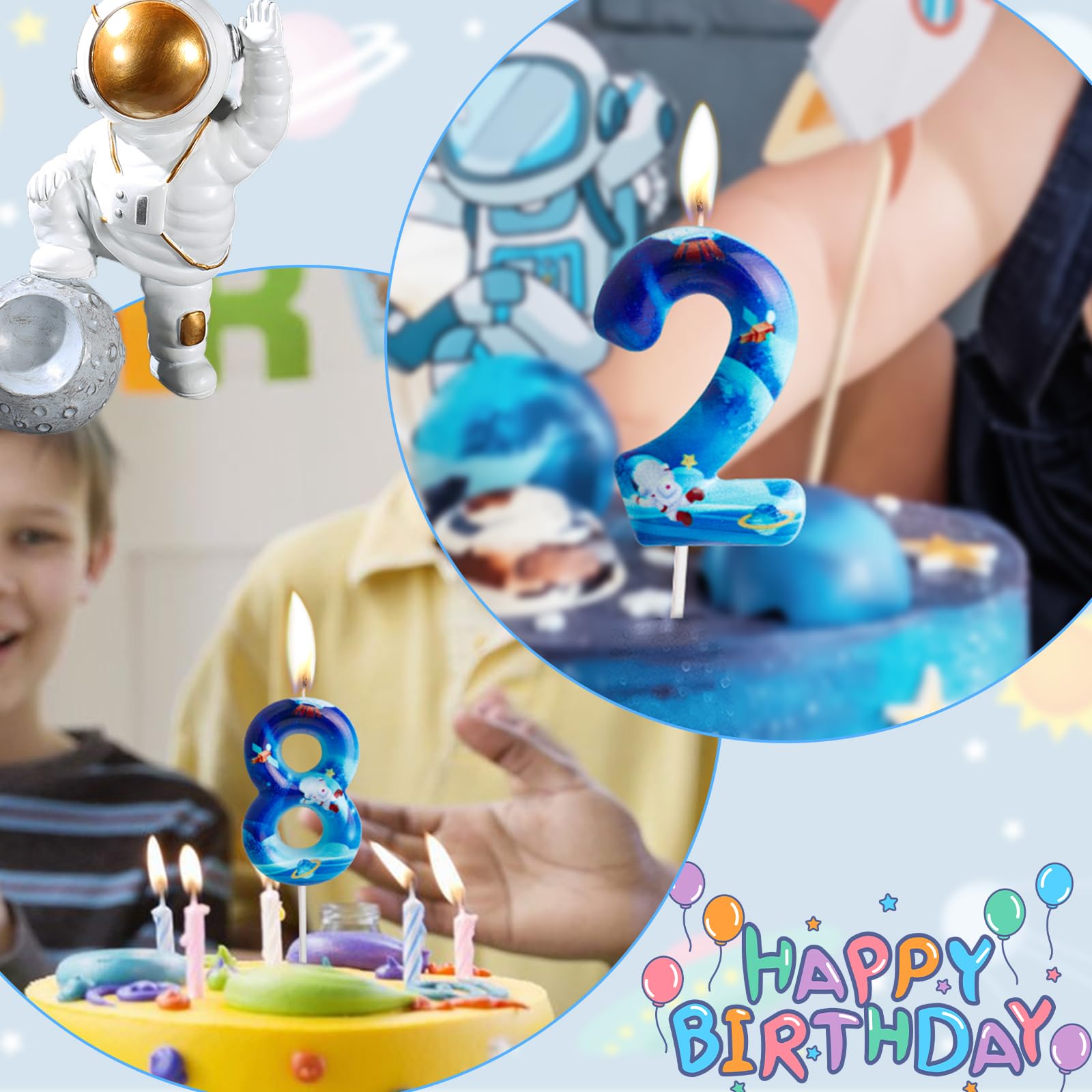 Cxryrzhe Birthday Candles Number 3 Blue Space Astronaut 3rd Birthday Party for Baby Girl Boy Birthday Cake Topper Graduation Celebration Anniversary Wedding Space Party Decorations