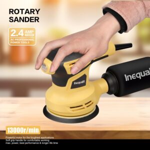 Inequalit 2.4Amp 5 Inch Orbital Sander, 6000-13000OPM Electric Orbital Sander with 6 Variable Speed, 15Pcs Sandpapers and Dust Collector Included, Fit for Sanding and Polishing