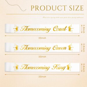 Huquary 8 Pcs Homecoming Court Homecoming King and Queen Sashes Set School Dance Satin Sash White with Gold Print Prom Sash for Graduation Party Accessories(White, Gold)