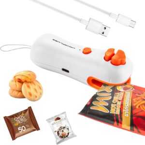 bag sealer mini 2 in 1,bag sealer heat seal with cutter, portable handheld food resealer sealing machine, with type-c power cable and magnet, for chip bags & food storage freshness, orange