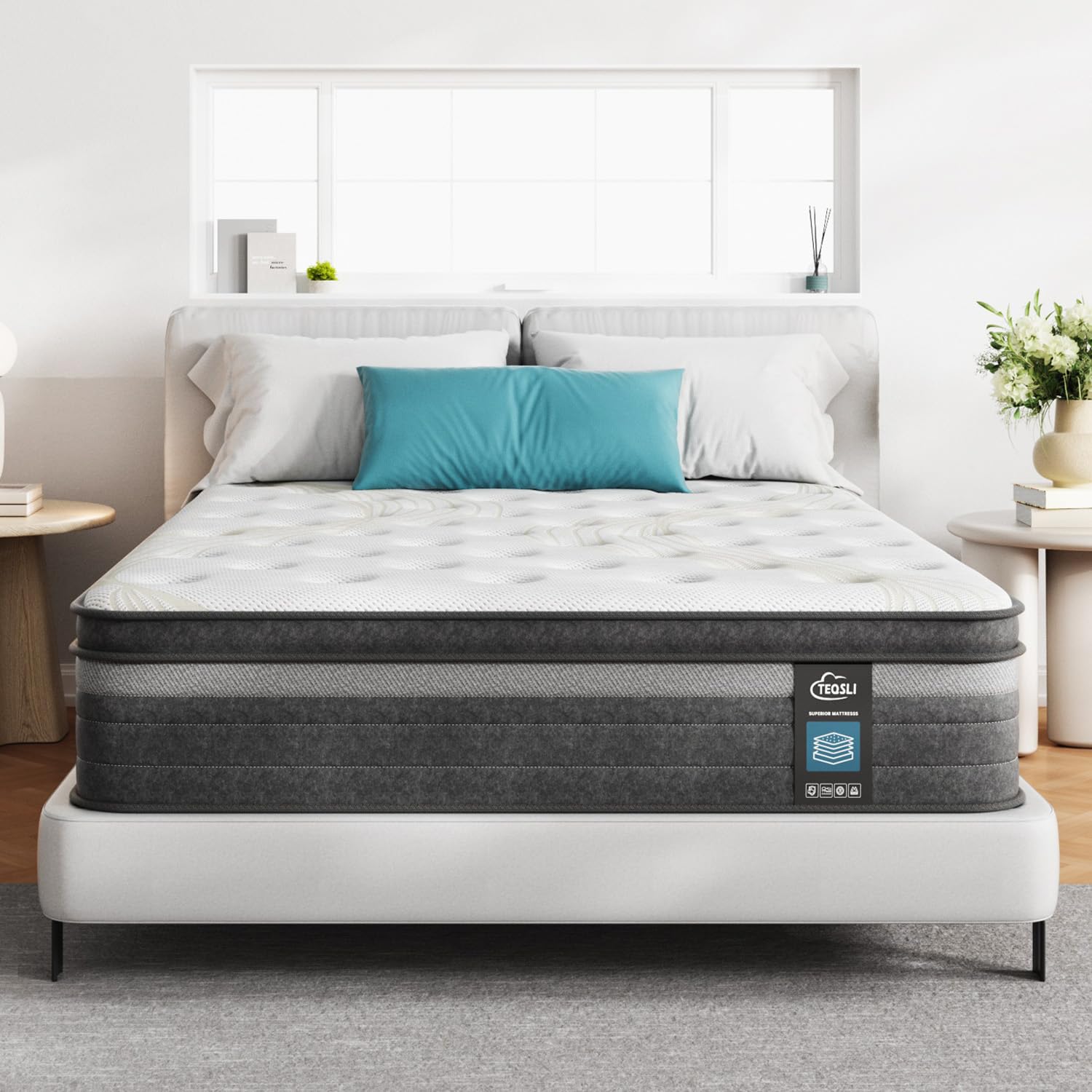 TeQsli Twin Mattress, 10 Inch Twin Mattress Hybrid, Gel Memory Foam with Twin Size Mattress in a Box & Individually Pocketed Springs for Pressure Relief