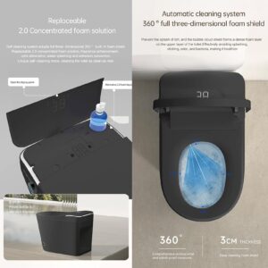 Black Smart Toilet with Auto Open/Close Lid and Foam Shield, Modern One Piece Tankless Toilet with Bidet Built In, Heated Seat, Warm Water, Warm Air Drying, Foot Sensor Operation.