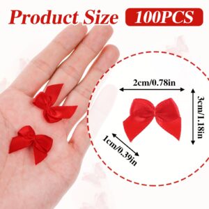 AOZUO 100 Pieces Small Bows for Crafts, Mini Red Satin Ribbon Bows Flowers Appliques DIY Craft Pre-Tied Wrapping Bow for Sewing Scrapbooking Wedding Gift Christmas Birthday Party Decoration(Red)