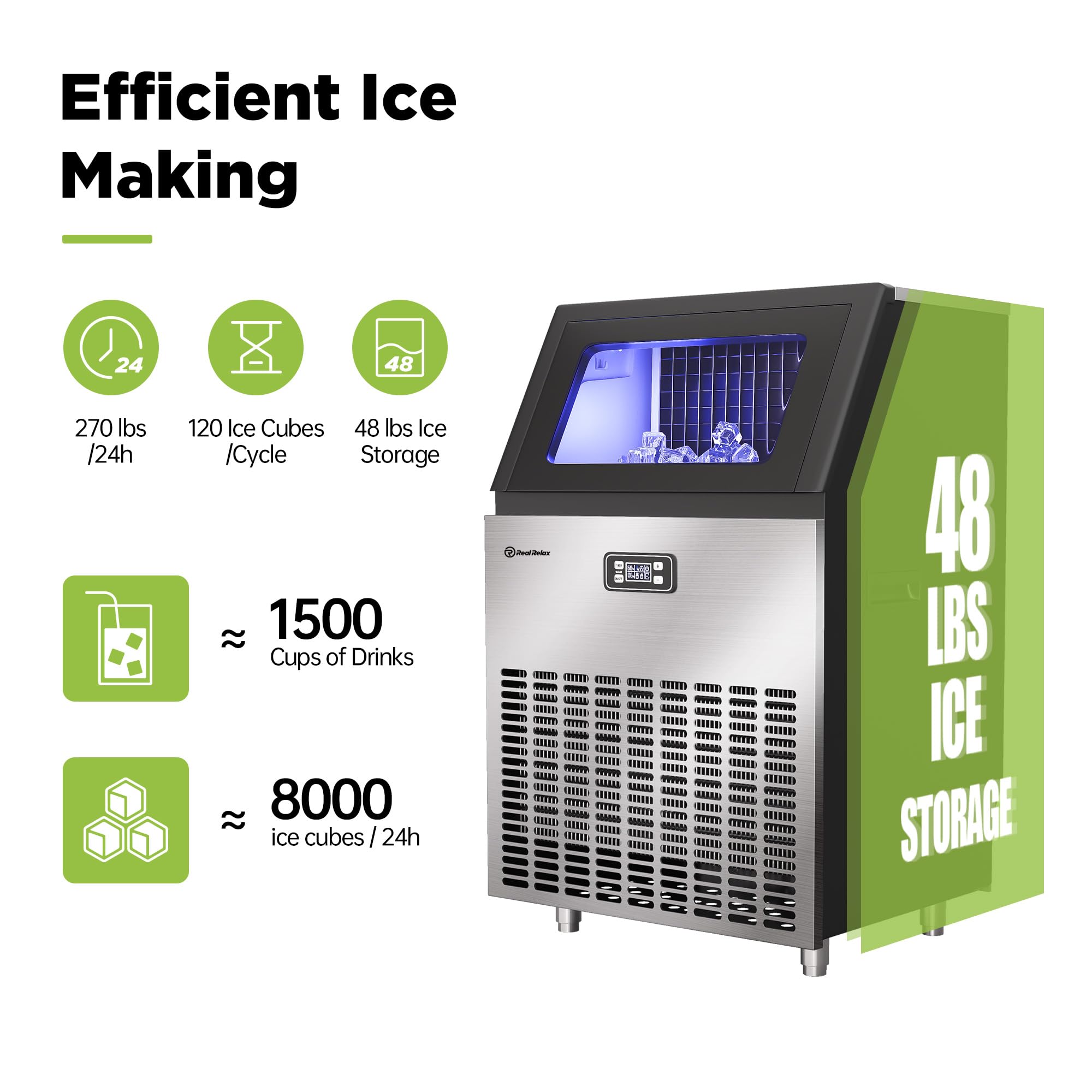 Commercial Ice Maker Machine 400 lbs /24 h, 330 lbs Storage Bin, Industrial Ice Machine, Automatic Cleaning, Stainless Steel Ice Maker for Bar, Cafe, Restaurant