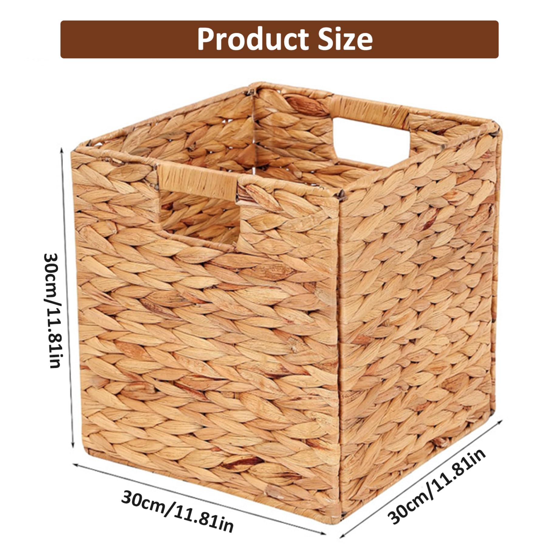 Peosaard Wicker Storage Cubes, 12x12x12 Inch Water Hyacinth Storage Baskets, Handwoven Foldable Square Baskets with Handle, Wicker Cube Baskets for Organizing