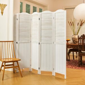 Room Dividers, 5.75Ft Individual Privacy Screens Foldable Wooden Louver & MDF Stable Wall Divider for Home Office Bedroom, 6 Panels (White-Washed)