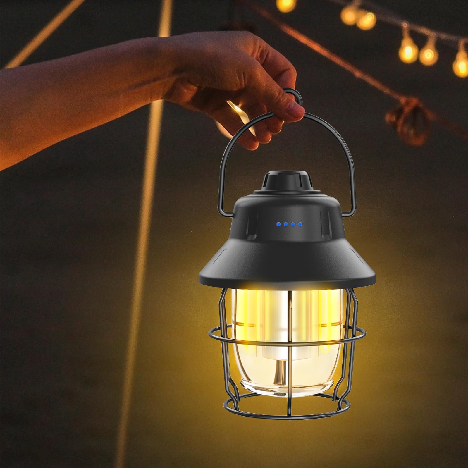 JINIU Rechargeable LED Camping Lantern, Mini Retro Camping Lights, 1000LM, Portable Waterproof 3 Light Modes (2700-6500K) Stepless Dimming Brightness, Hanging Tent Light for Camping, Power Outages