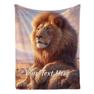 cuspilo personalized lion blankets and throws, customizable blanket with name for boys girls, soft and comfortable, 50"" x 60""