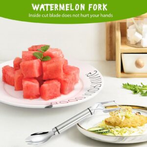 Watermelon Cutter Slicer, 2-in-1 Stainless Steel Fruit Cutter Watermelon Cutter Slicer Tool Watermelon Tool Pineapple Cutter Tool Watermelon Popsicle Cutter Summer Fruit Cutting Fork