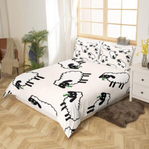 Erosebridal Cute Sheep Duvet Cover Twin Size,Funny Sheep Bedding Set for Kids Child Boys Girls,Cartoon Animals Bedspread Cover,Farm Animals Comforter Cover for Sheep Lovers Bedroom Decor,Beige