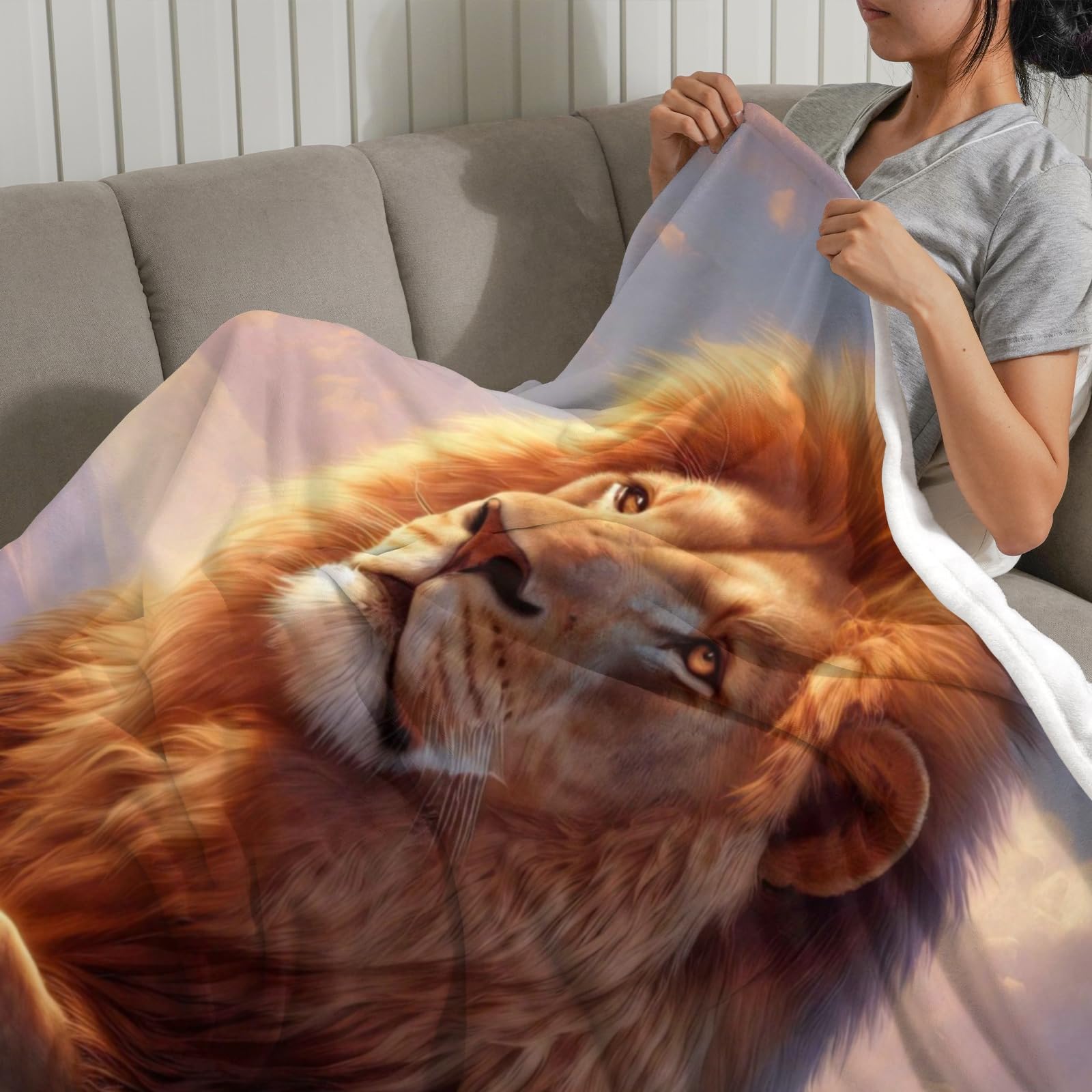 CUSPILO Personalized Lion Blankets and Throws, Customizable Blanket with Name for Boys Girls, Soft and Comfortable, 50"" x 60""