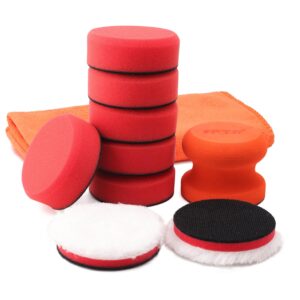 3 inch polishing pad, spta 8pcs car wax applicator pads with handle and towel, hand polishing foam buffing pads & microfiber pad kit, detailing buffing pads for car polishing waxing buffing glaze