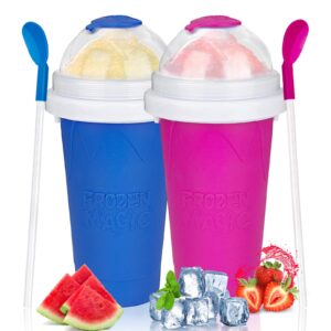 slushy maker cup 2 pack, diy magic quick frozen slushie cup, cooling cup, slushy cup, cool stuff, double layer portable smoothie squeeze cup for juices, milk and ice cream make