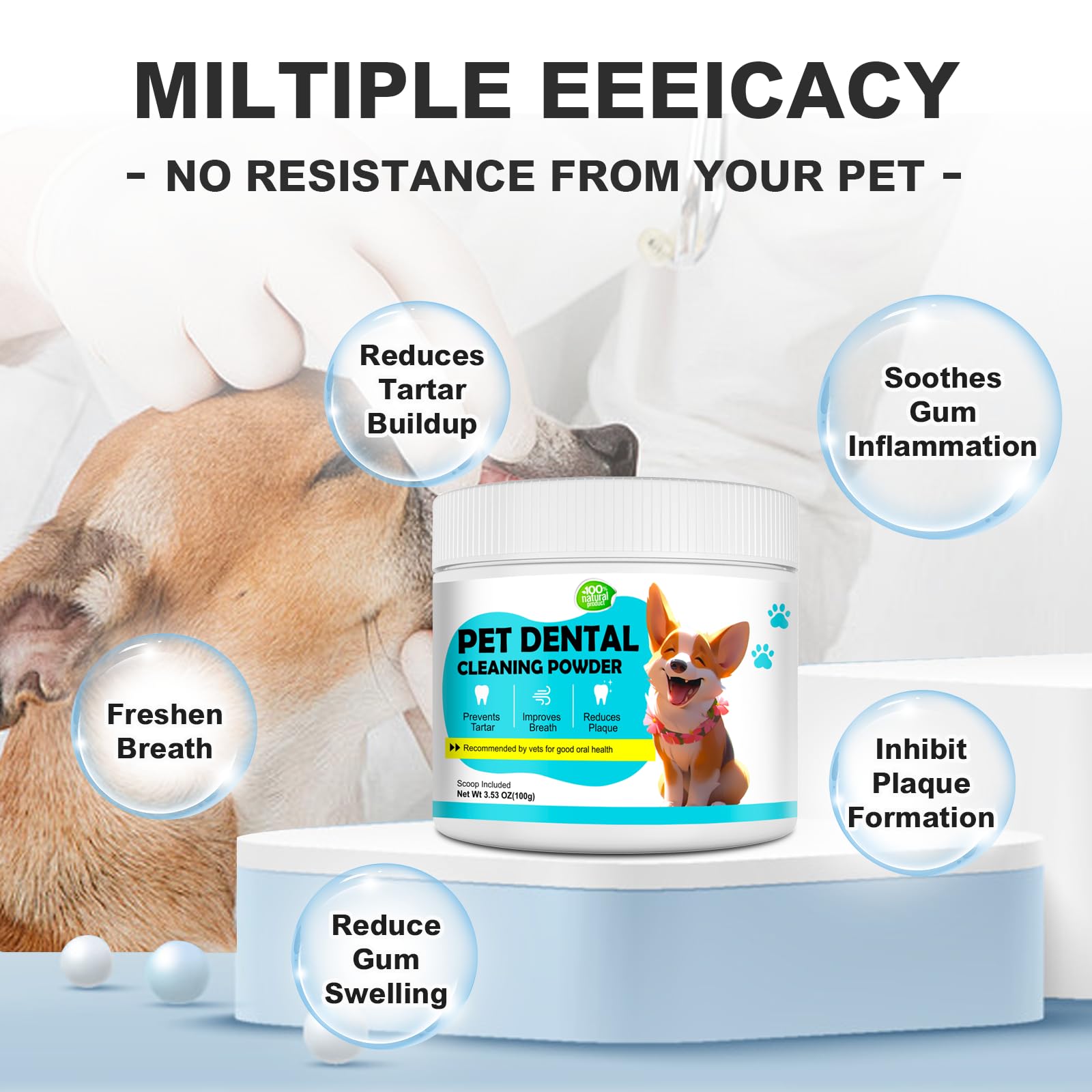 Dog Teeth Cleaning Powder, All Age Dogs Dental Tooth Cleaner Powder, Dog Bad Breath Eliminator Pet Dental Powder for Dogs Cleaning Teeth Tartar Plaque Remover Powdered Dog Products