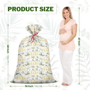 Extra Large Baby Gift Bag Baby Shower 48"x 36" Jumbo Plastic Present Bag Eucalyptus Leaves Birthday Large Gift Wrapping Bags Oversized Oh Baby Sage Green Gender Reveal Birthday Party Favors