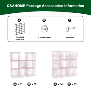 C&AHOME Wire Cube Storage, 9 - Cube Organizer Metal C Grids, Modular Shelves Units, Closet Organizer, Ideal for Home, Office, Living Room, 36.6”L x 12.4”W x 48.4”H, Pink UWCS3009P