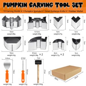 Halloween Pumpkin Carving Kit, 13 PCS Stainless Steel Pumpkin Carving Tool Set with 10 Carving Stencils and 3 Tools, DIY Jack-O-Lantern Craft Party Decorations for Teenagers, Kids and Beginners.