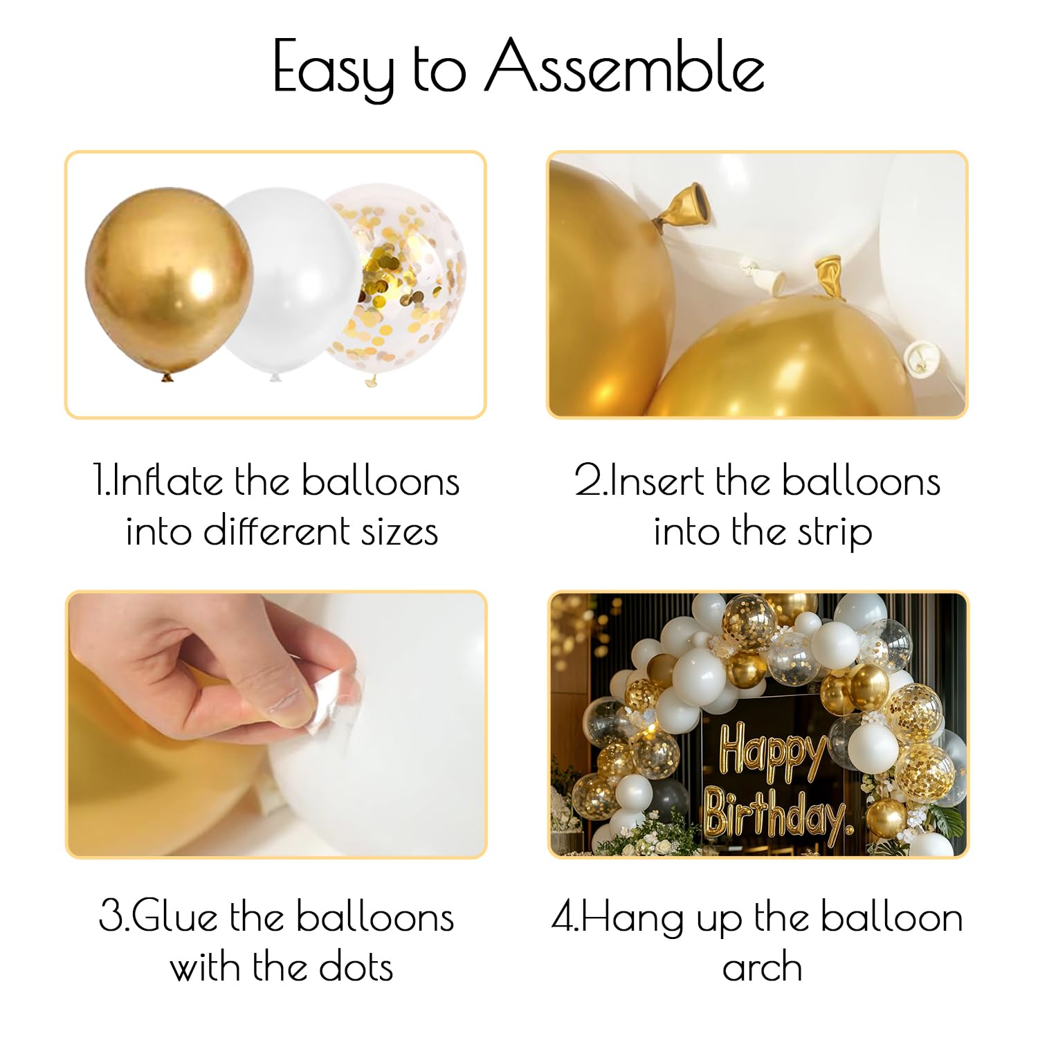 PNSFNE White and Gold Balloon Garland Arch Kit with Long Balloons, 5 10 12 18 inch Matte White Metallic Gold Confetti balloons for Wedding Engagements Birthday Graduation Anniversary Party Decorations