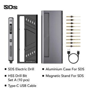 AM ARROWMAX Electric Mini Drill Pen, 5-Speed, 10 Small Drill Bits with Aluminium Box, LED Lights, OLED Display, Resin Drill Set For Jewelry Making, Plastic, Wood (SDS)