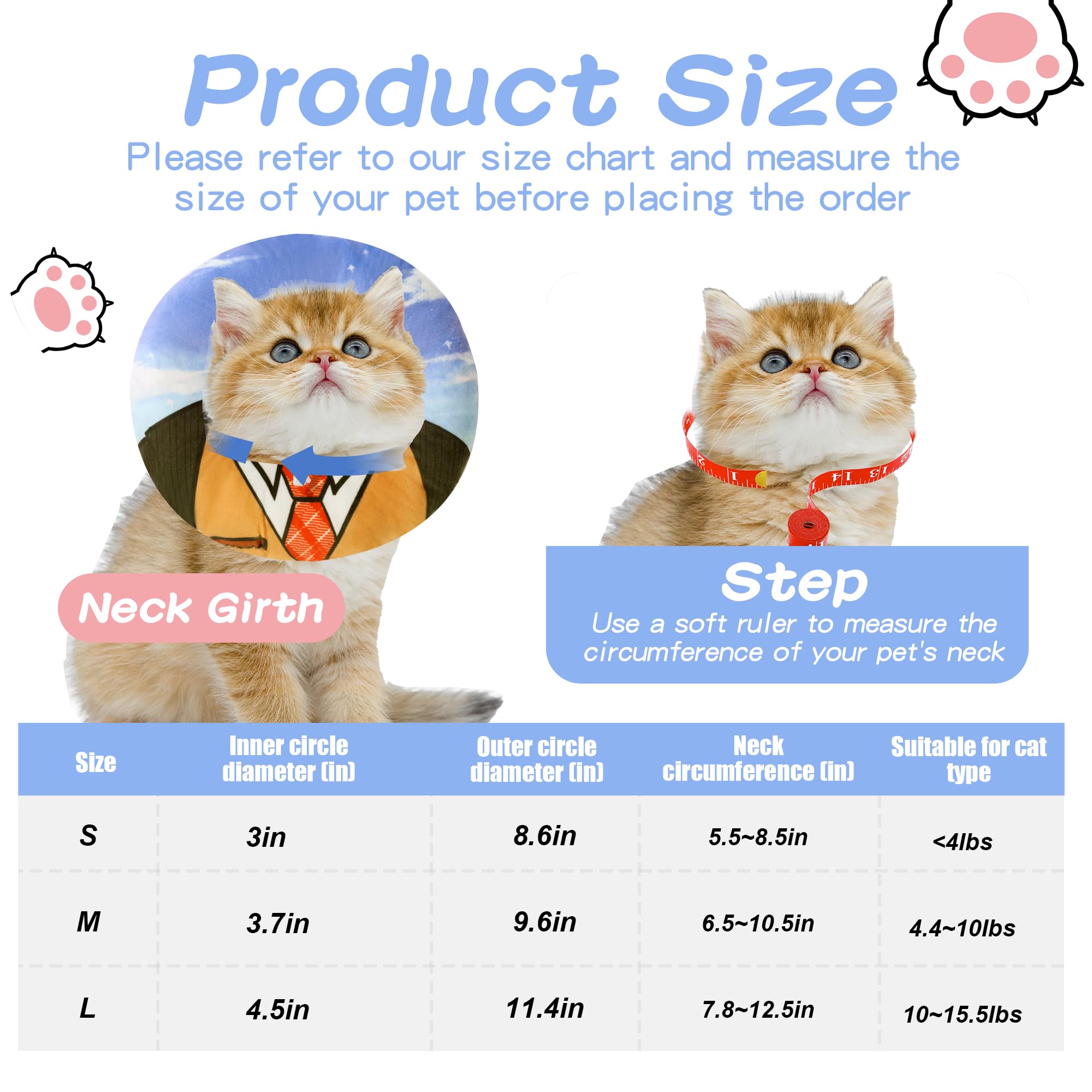 ROYALAY Adjustable Cat Cone Collar Soft, Cat Recovery Collar Prevent Licking and Scratching, Elizabethan Collar After Surgery for Kittens, Lightweight Cat Cones with Not Block Vision,M