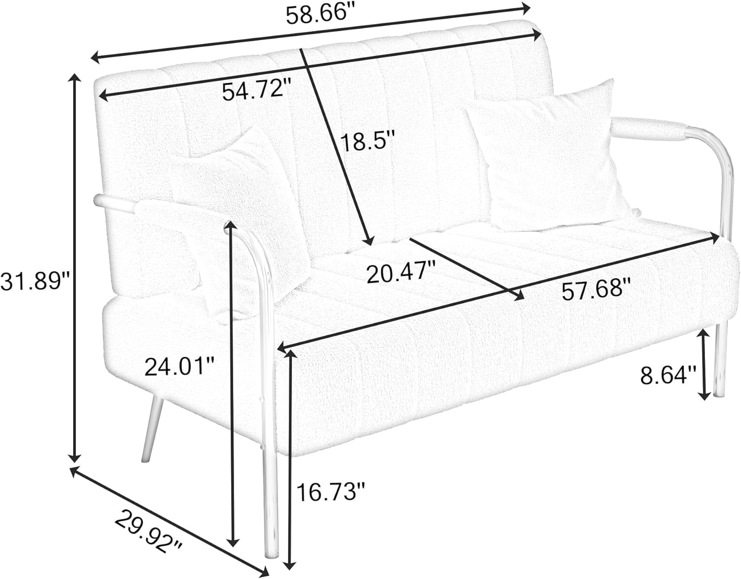 60’’ Modern Loveseat Sofa Couch, Velvet Small Love Seat w/2 Pillows and Metal Legs,2-Seater Upholstered Mini Futon Sofa Couches for Small Space,Lounge Chair, Living Room Bedroom Apartments (Pink I)