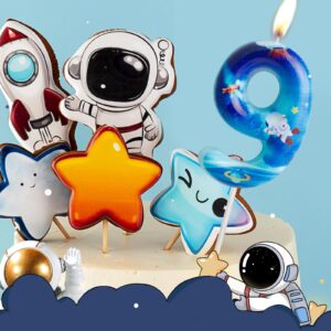 Cxryrzhe Birthday Candles Number 3 Blue Space Astronaut 3rd Birthday Party for Baby Girl Boy Birthday Cake Topper Graduation Celebration Anniversary Wedding Space Party Decorations