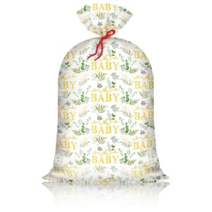 extra large baby gift bag baby shower 48"x 36" jumbo plastic present bag eucalyptus leaves birthday large gift wrapping bags oversized oh baby sage green gender reveal birthday party favors