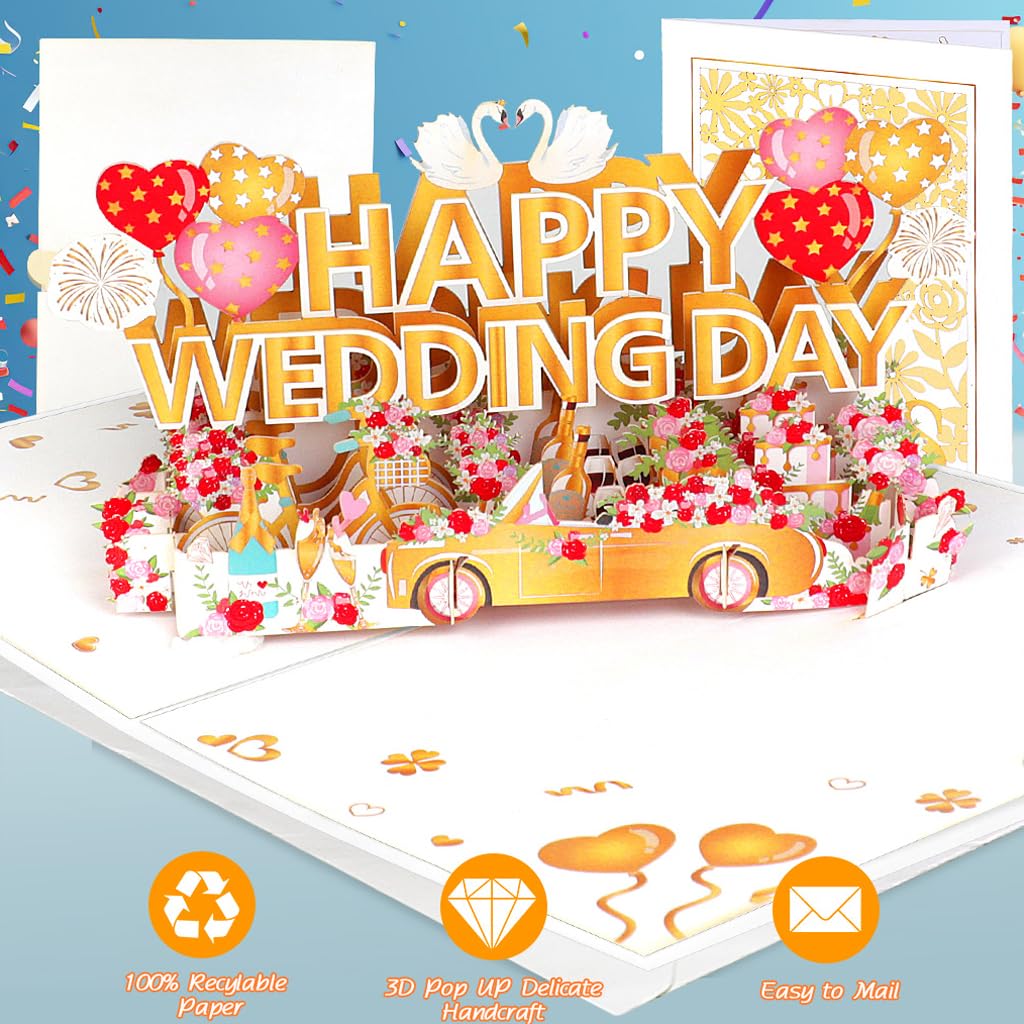 Pyoimmne Wedding Card, 3D Pop Up Wedding Cards for Bride and Groom, Funny Wedding Gift Card with Envelope and Message Card