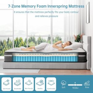 TeQsli Queen Mattress, 10 Inch Queen Mattress Hybrid, Gel Memory Foam with Queen Size Mattress in a Box & Individually Pocketed Springs for Pressure Relief