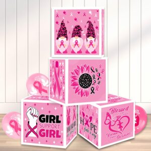 Breast Cancer Awareness Balloon Boxes Decorations - 4 Pcs Breast Cancer Awareness Party Decorations for Pink Ribbon Hope Theme Party Decorations Supplies