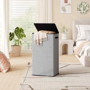 Relefree Laundry Hamper with Lid,100L Large Collapsible Laundry Baskets,Dirty Clothes Hamper with Removable Bag,Tall laundry Hamper with Internal Support for Bedroom,Bathroom,Dorm,Laundry Room,Grey