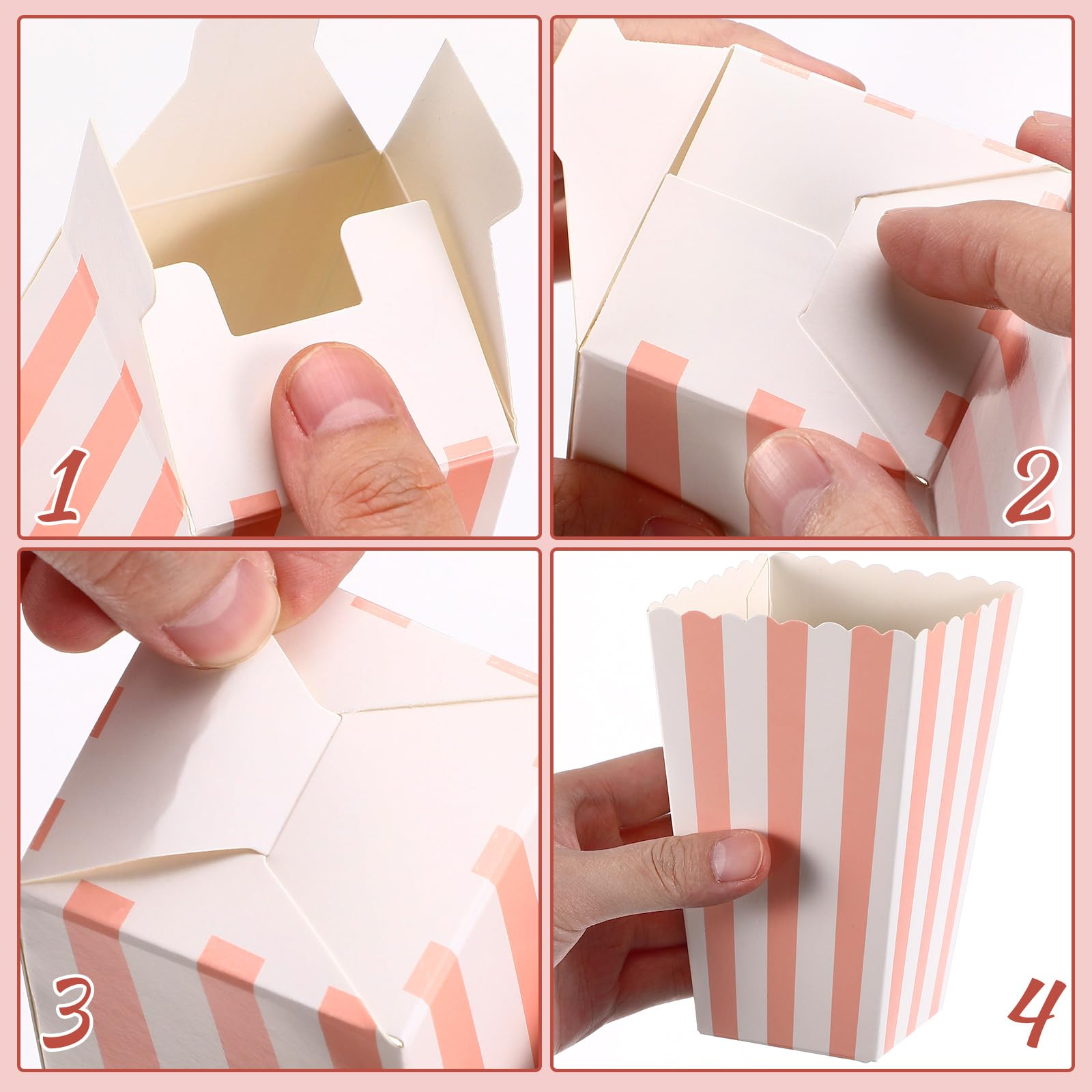 48 Pcs Pink Popcorn Boxes: Striped Paper Popcorn Bags Popcor Boxes French Fry Cups Snack Holders for Birthday Party Favor Supplies